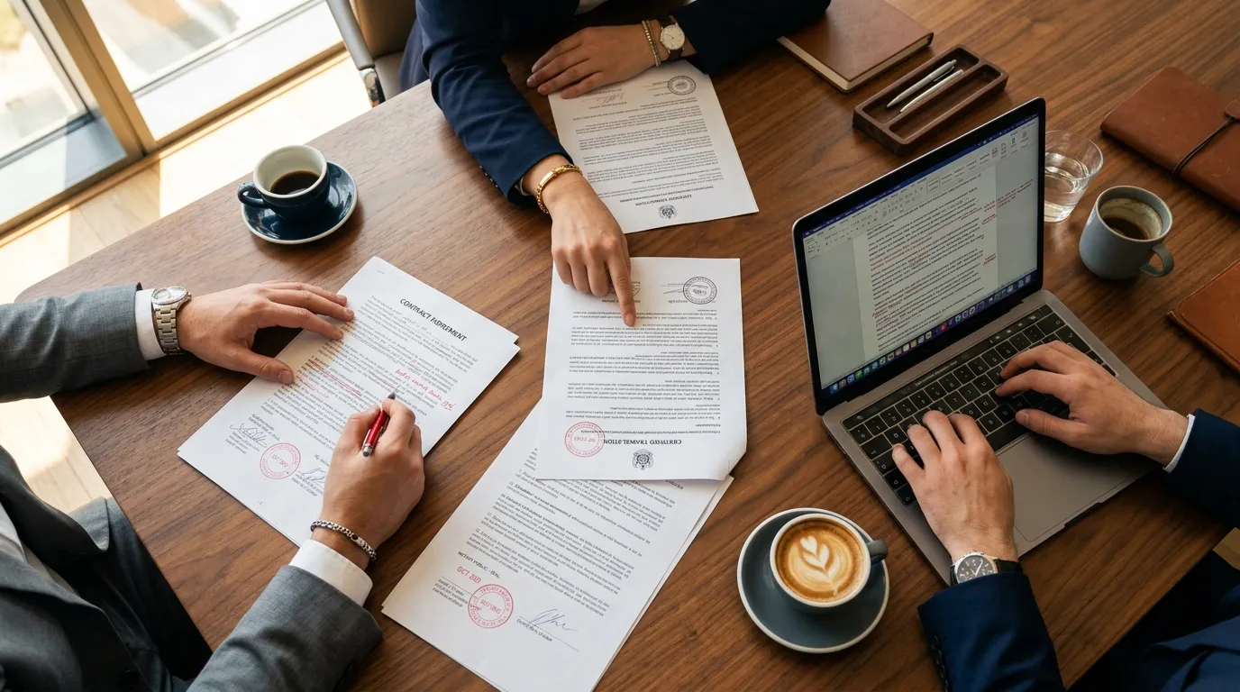 Profesyonel tercüme ekibi resmî belgeler üzerinde birlikte çalışıyor