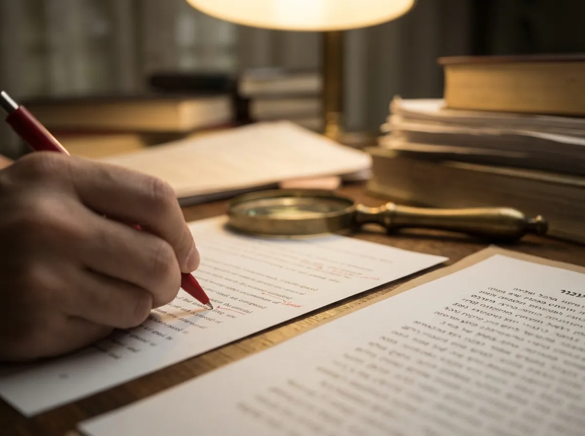 Tercüme kalite kontrol süreci - kırmızı kalemle belge düzeltme