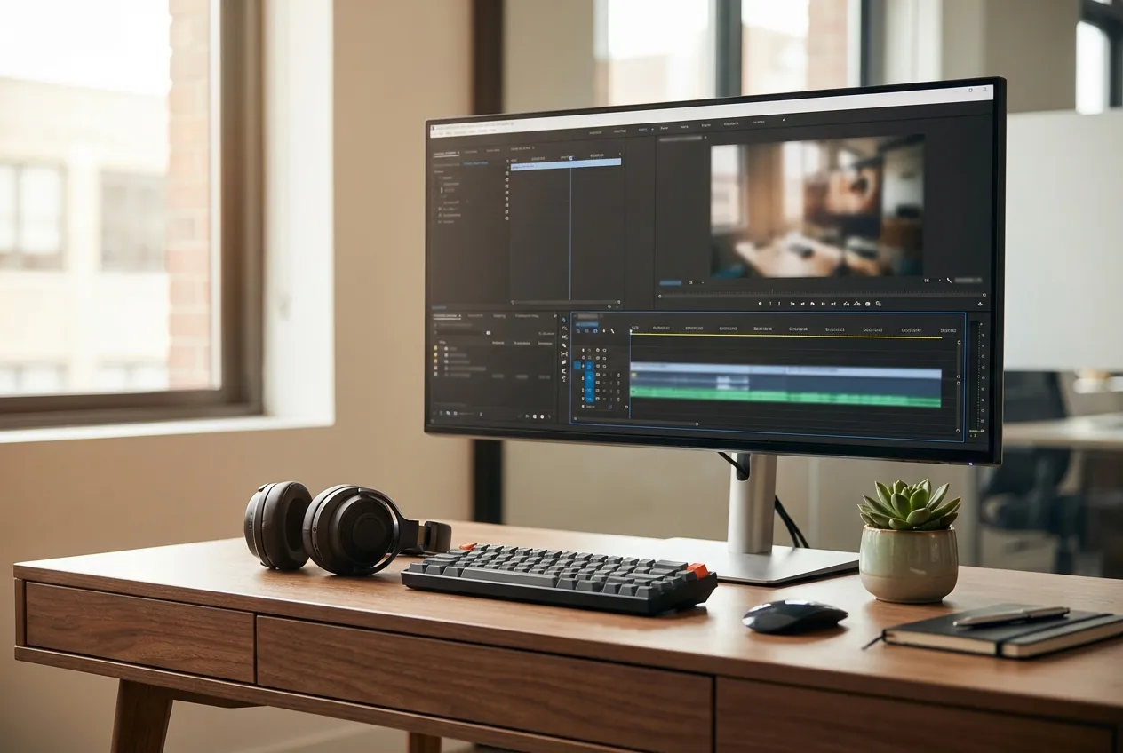 Profesyonel transkripsiyon ve altyazı çalışma alanı - video düzenleme ekranı