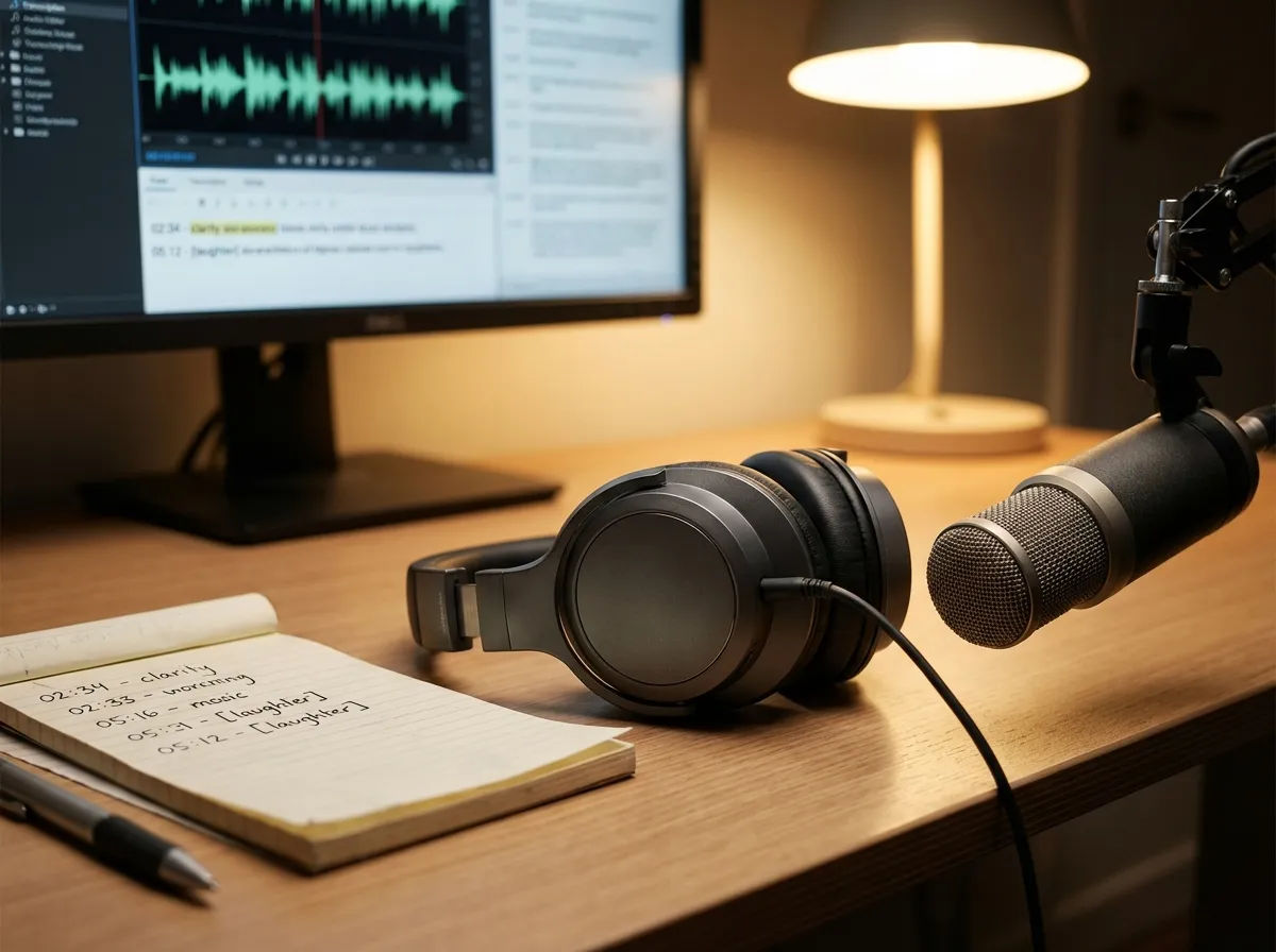 Profesyonel stüdyo kulaklığı ve mikrofon - ses transkripsiyon ekipmanı